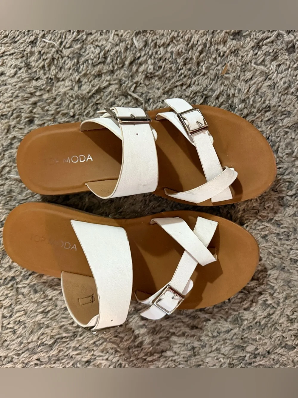 TOP Moda White Double-Buckle Slide Sandals